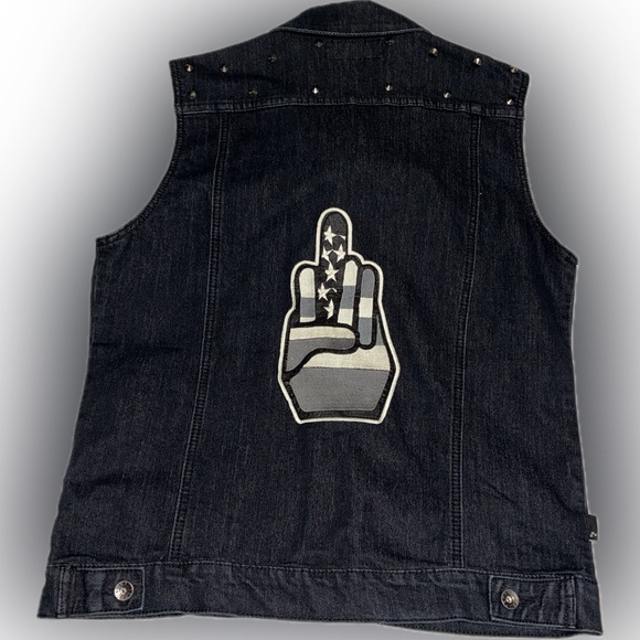 XXX RUDE Zero Future Lost Cause Denim Jean Vest with Studs Black Size Small - Picture 2 of 6